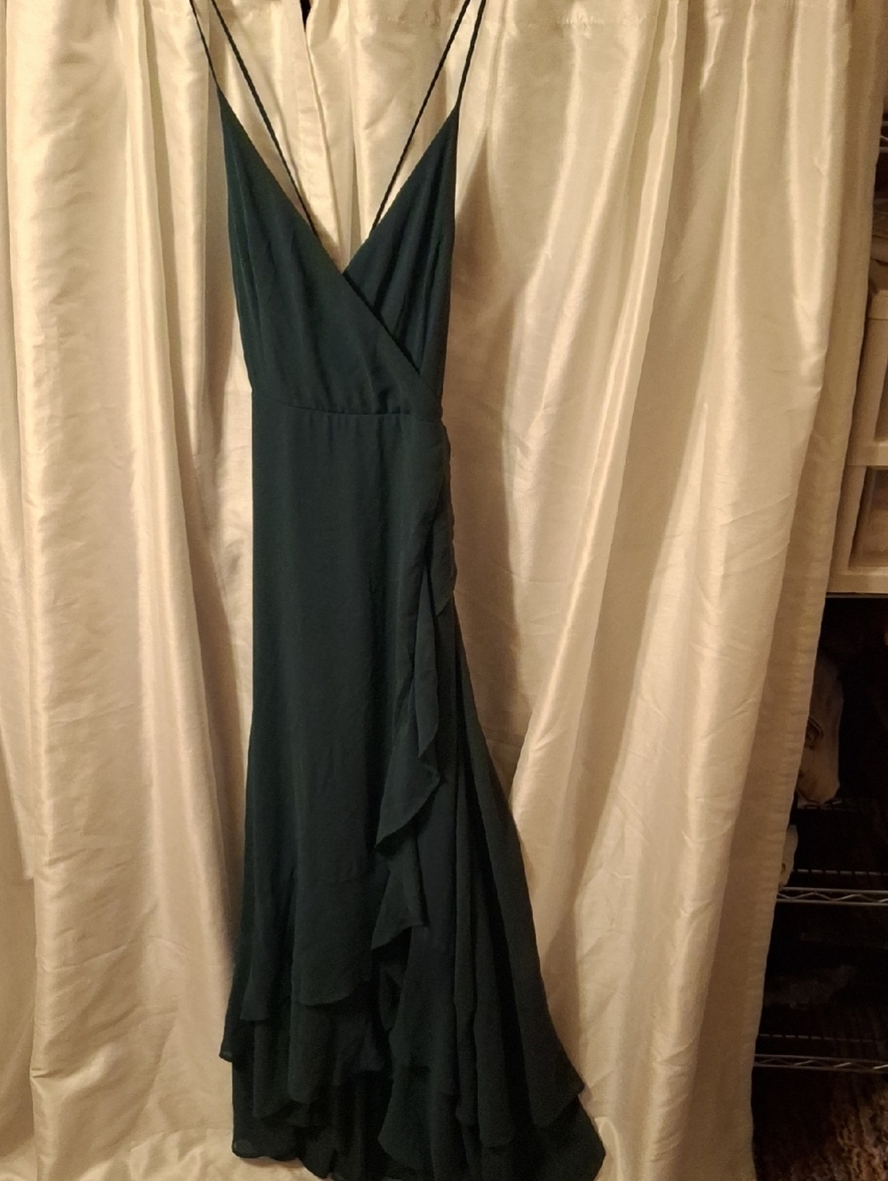Lulu's Deep Teal Double-Spaghetti Ruffle Maxi Dress